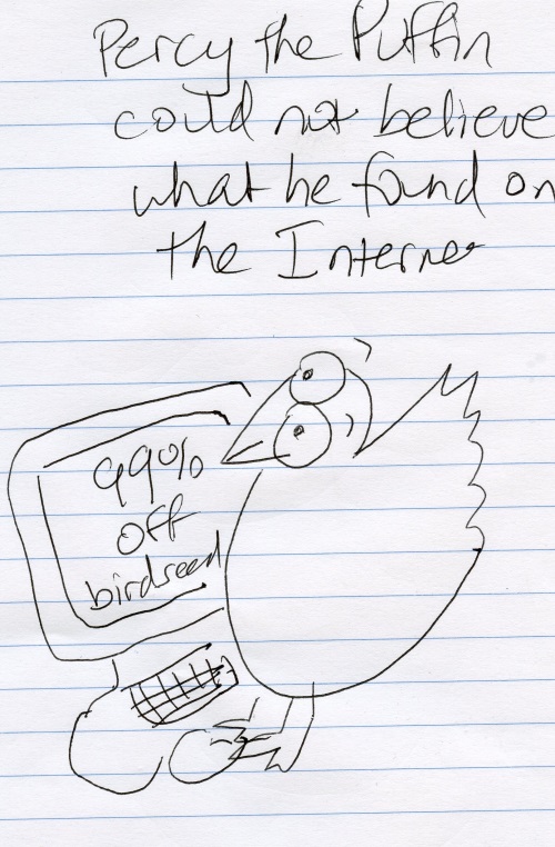 Percy the Puffin could not believe what he found on the Internet (sales)
